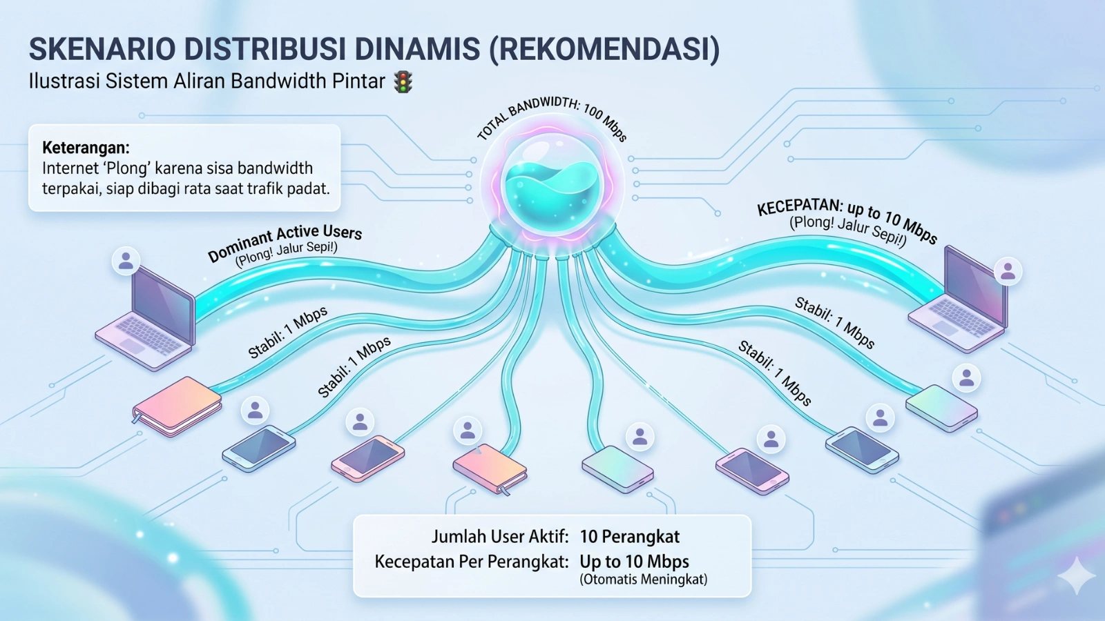 Manajemen bandwidth dinamis dari Connecta Hub untuk WiFi kost Bandung anti lag
